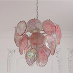 Pink Murano glass disc chandelier for modern dining room
