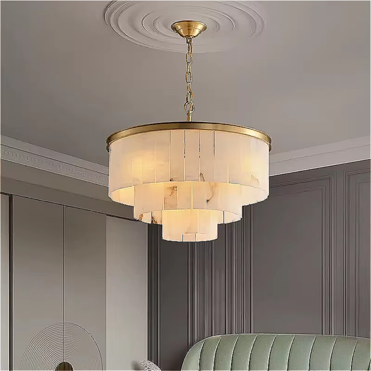 Alabaster 3-tier round chandelier for modern interior