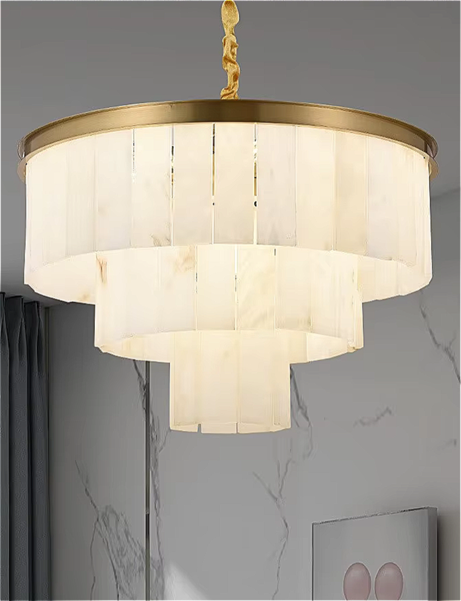 White alabaster tiered chandelier for quiet luxury interior