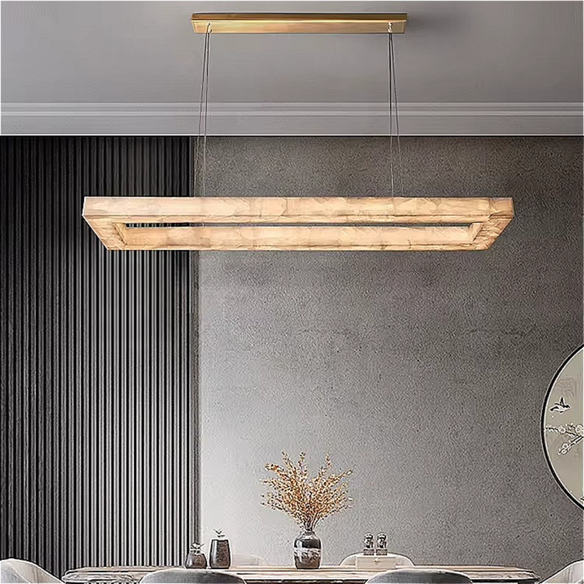 Alabaster rectangular chandelier for dining room interior