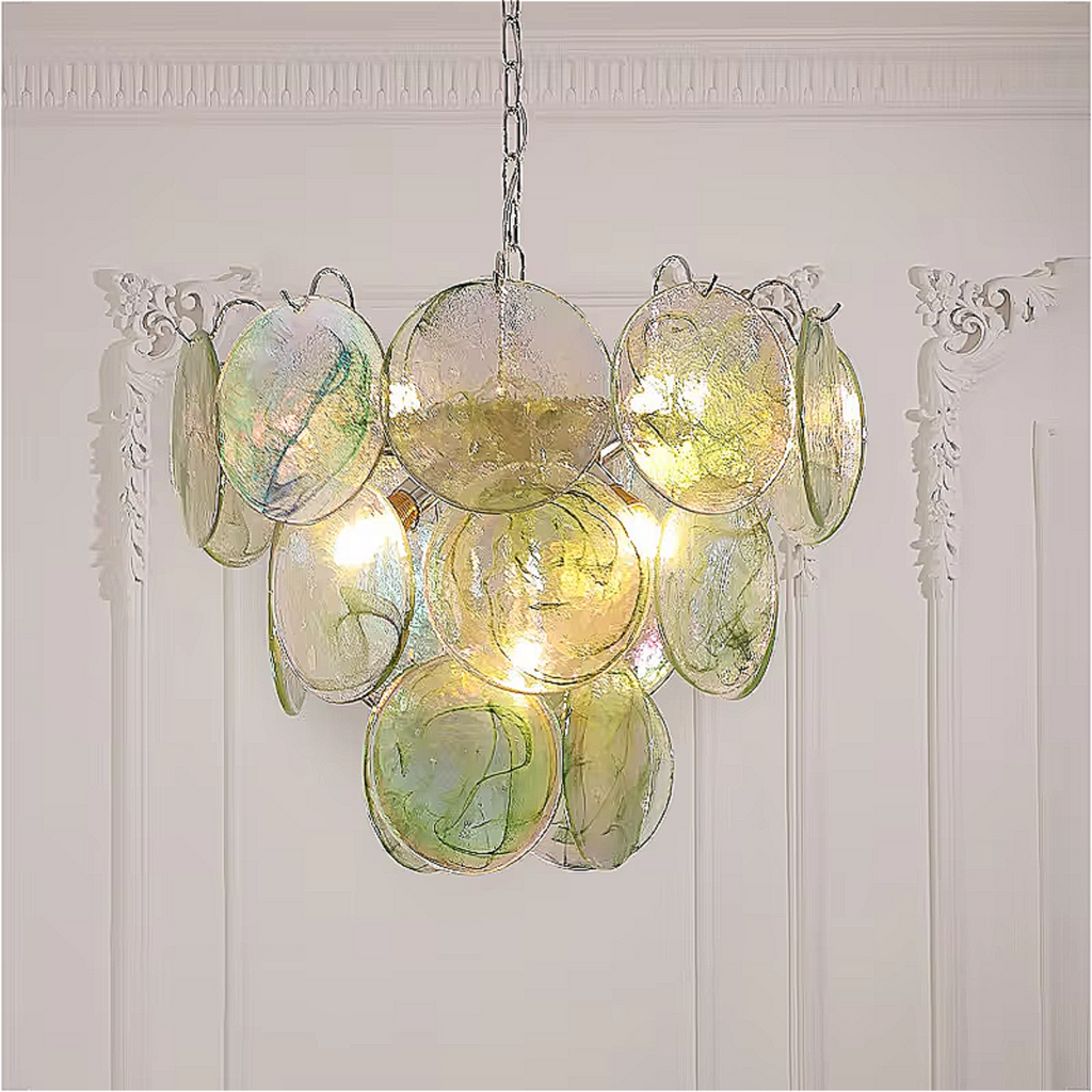 Green Murano glass disc chandelier for modern interior