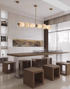 Alabaster linear chandelier in a contemporary living room interior