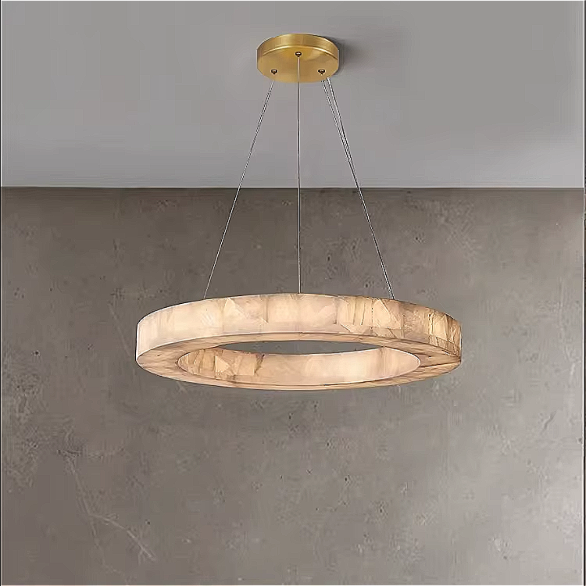 Alabaster round chandelier for contemporary dining room