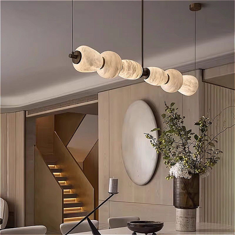 Luxury alabaster chandelier in an elegant dining room interior