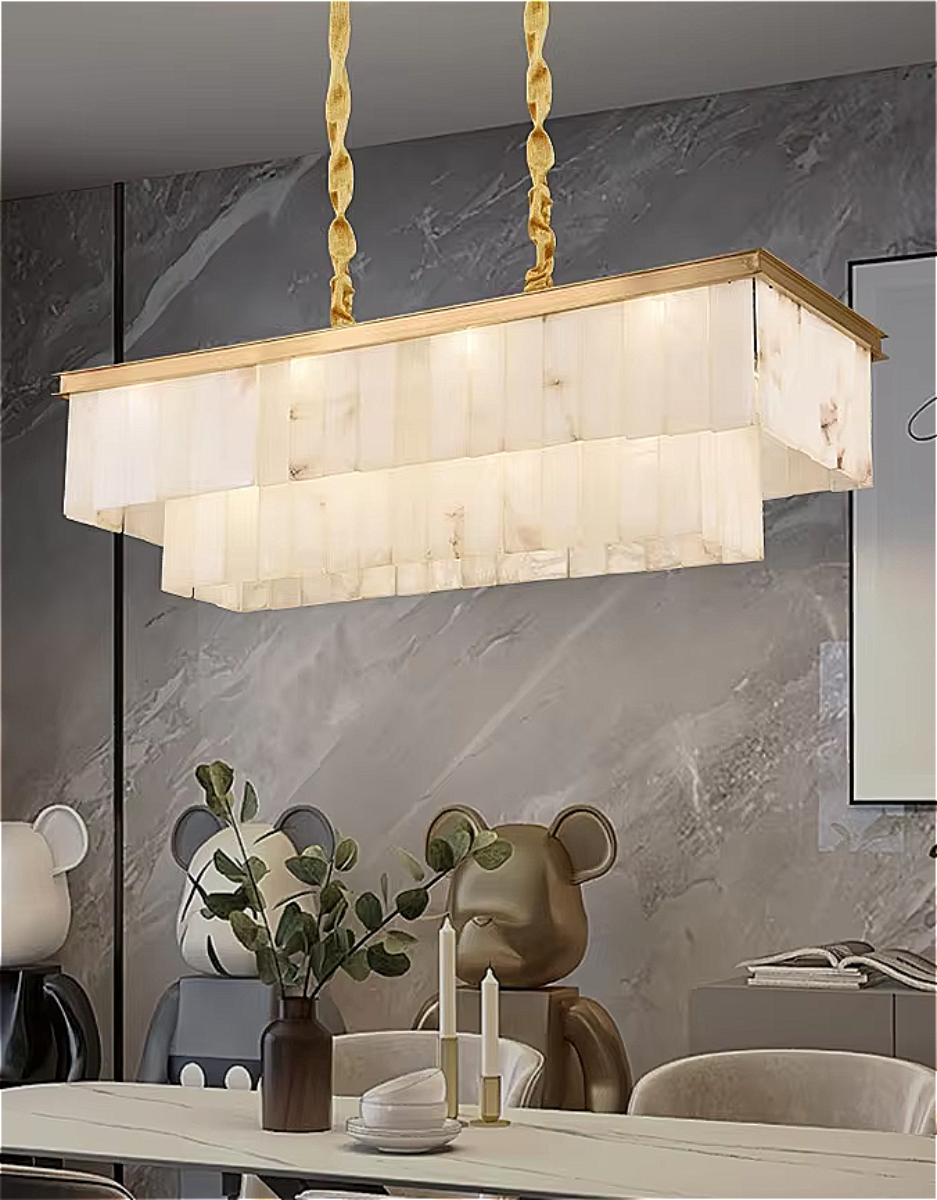 Alabaster linear chandelier for kitchen island lighting