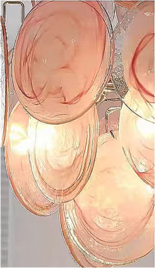 Close-up of pink Murano glass chandelier highlighting hand-blown texture