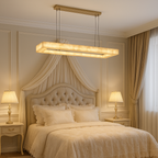 Alabaster rectangular chandelier for neutral interior space, neutral bedroom