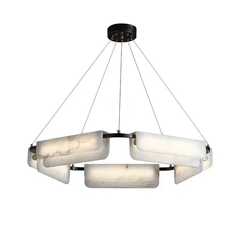 Modern alabaster pendant chandelier in a black luxury interior