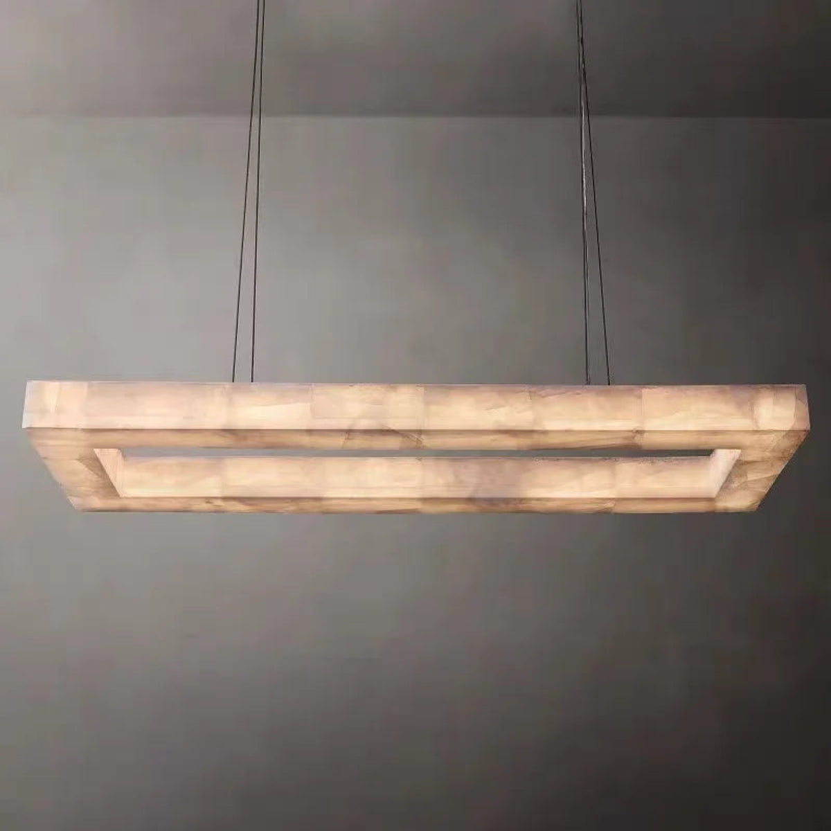 Alabaster rectangular chandelier with linear form for modern interior