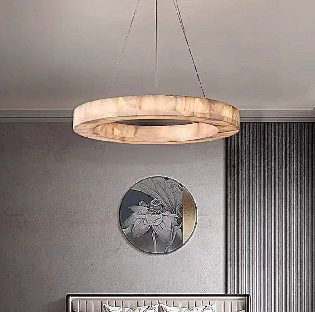 Alabaster round chandelier for quiet luxury bedroom