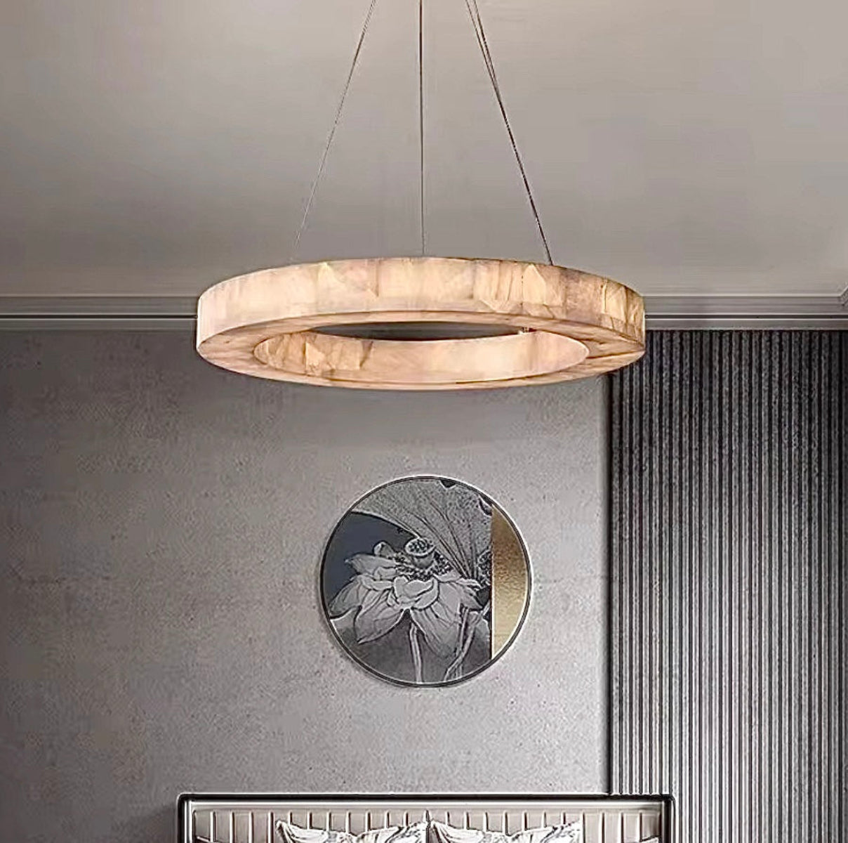 Alabaster round chandelier for quiet luxury bedroom