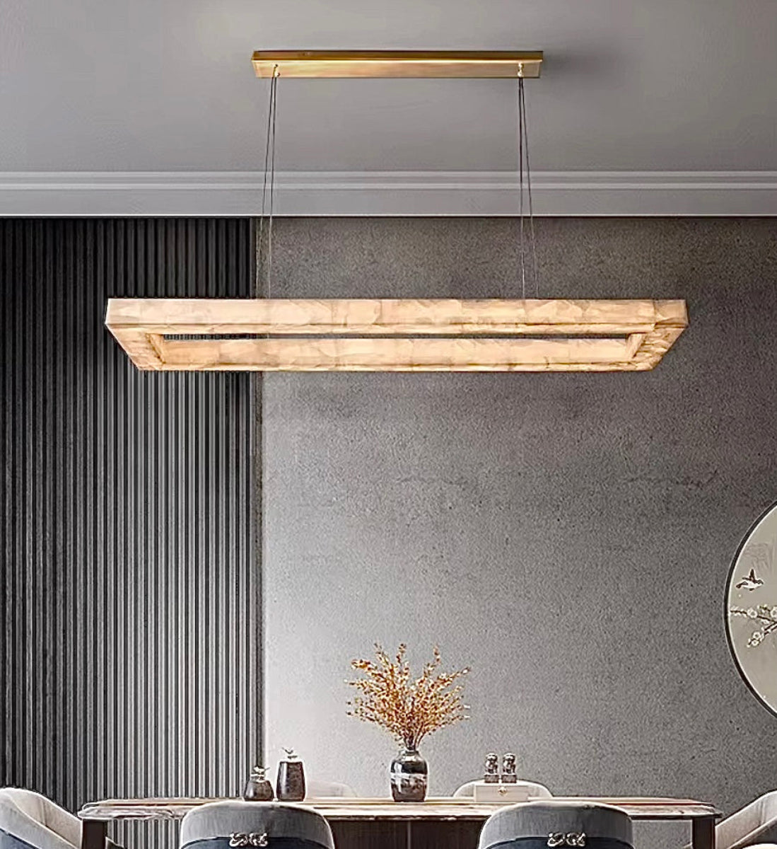 Alabaster rectangular chandelier for modern dining room