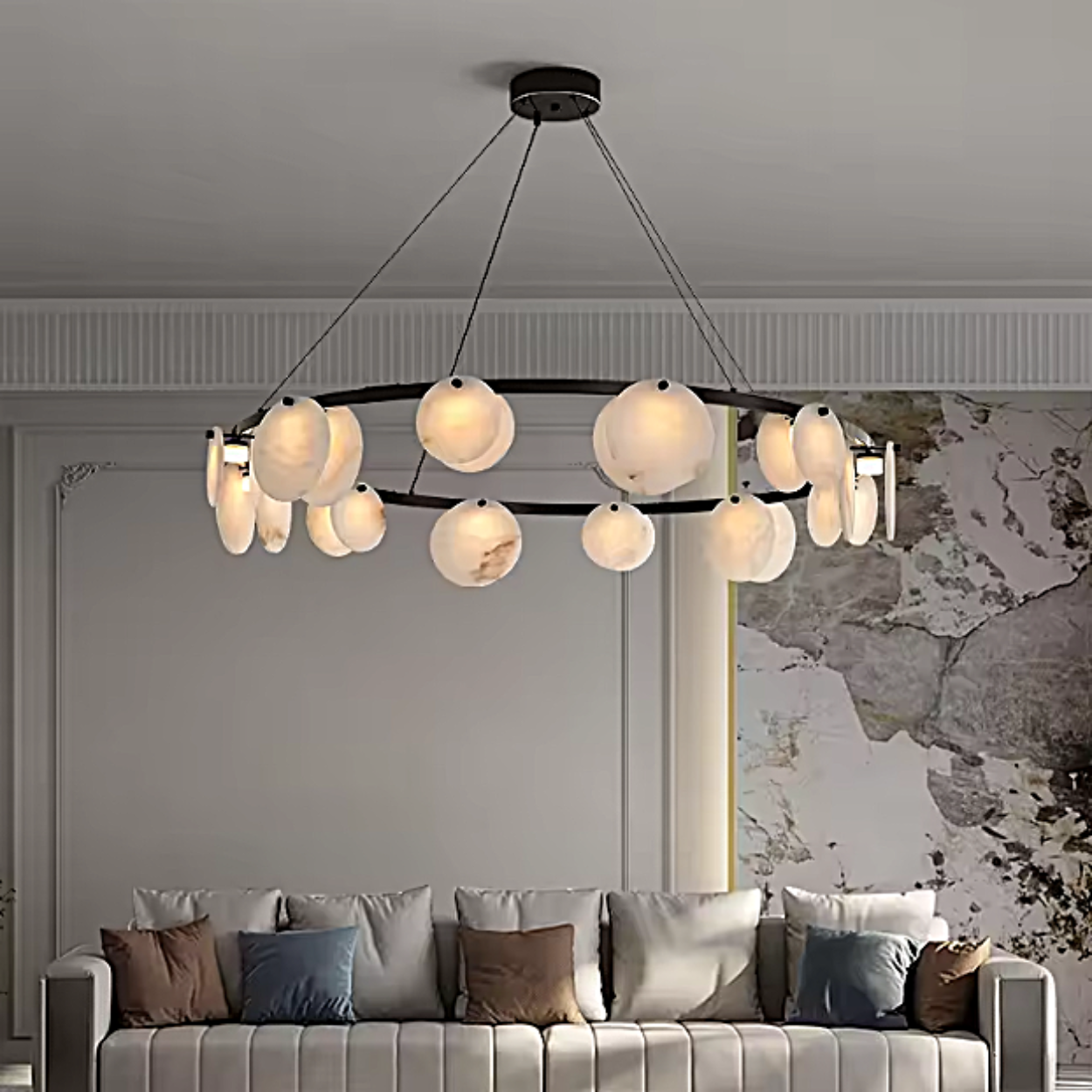 organic alabaster ring chandelier for modern living room interior – LAIF DESIGN DROLLYN