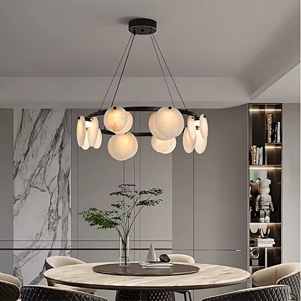 asymmetrical alabaster disc chandelier for luxury open concept space – LAIF DESIGN DROLLYN