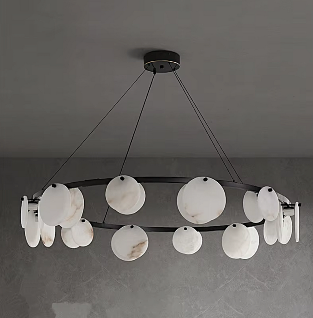 black frame alabaster chandelier for contemporary open plan living space – LAIF DESIGN DROLLYN