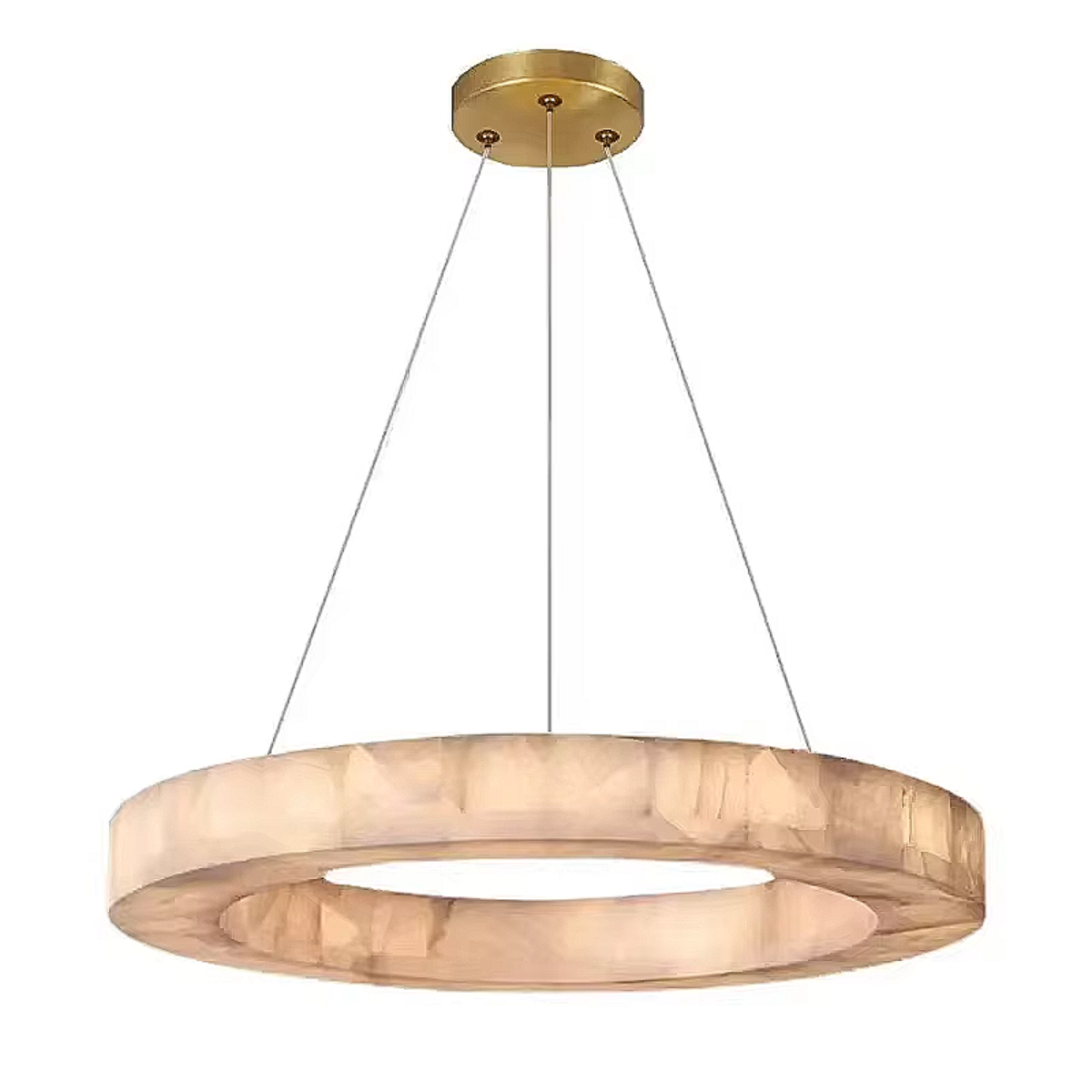Alabaster ring chandelier with a copper frame for modern interior