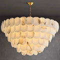 6-tier spanish alabaster chandelier illuminated with soft glow natural stone lighting