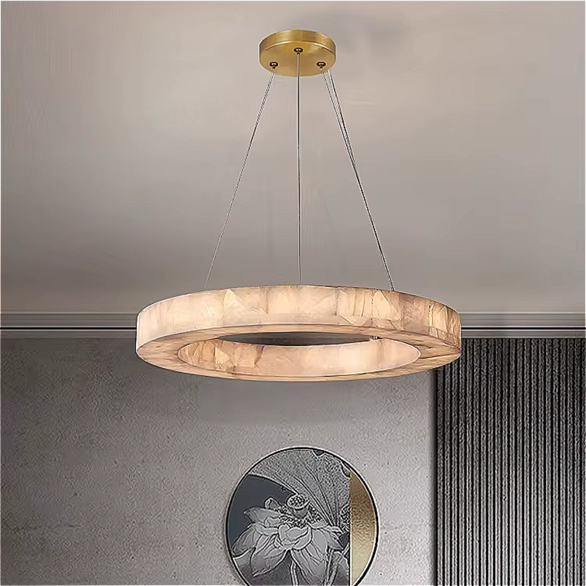 Alabaster ring chandelier for dining room interior