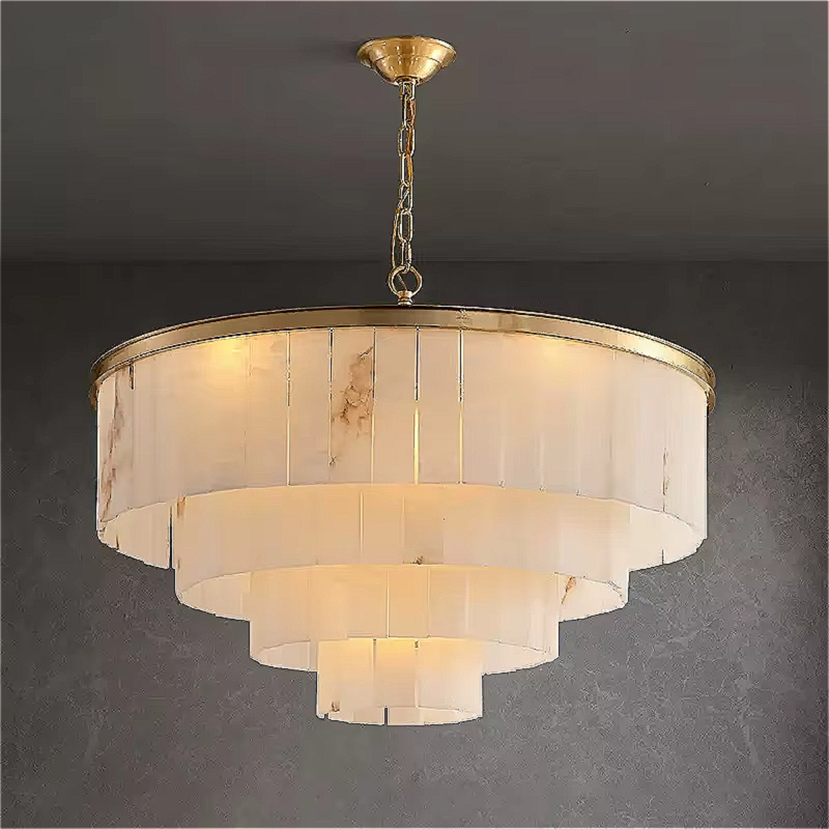 Alabaster 4-tier round chandelier for modern dining room interior
