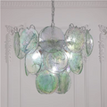 Murano glass disc chandelier in blue for modern interior