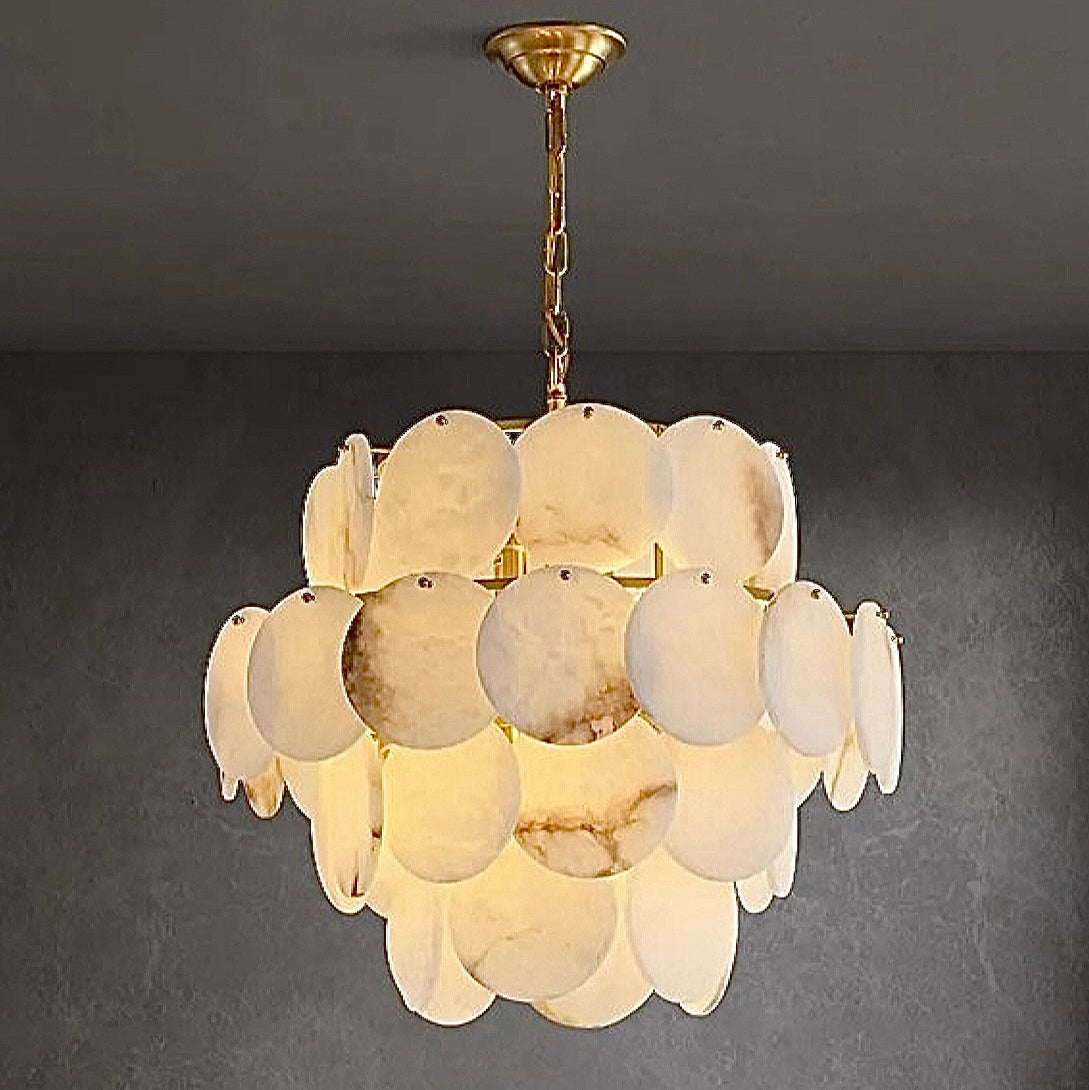 4-tier spanish alabaster chandelier enhancing a refined interior with natural stone elegance