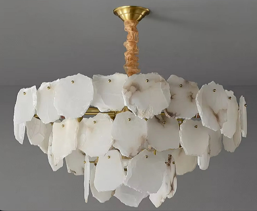 Natural Spanish alabaster chandelier in modern luxury interior